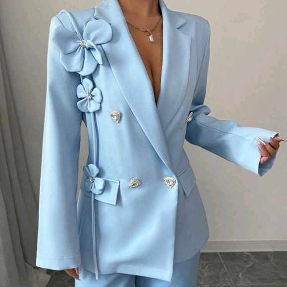 New Romantic Regular Shoulder Design Hand-Stitched Floral Lapel Rhinestone - Picture 3 of 4